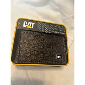 CAT caterpillar brown Leather Men’s bifold wallet with logo RFID shield protect
